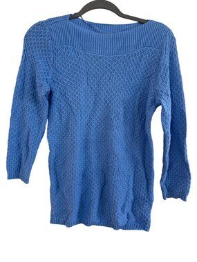Croft & Barrow Blue Textured Knit Sweater Womens S 60% Cotton 3/4 Sleeves